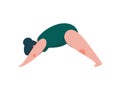 Beautiful Plus Size Curvy Woman in Adho Mukha Svanasana Position, Plump Girl in Swimsuit Practicing Yoga, Sport and