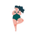 Beautiful Plus Size Curvy Woman in Vrikshasana Position, Plump Girl in Swimsuit Practicing Yoga, Sport and Healthy