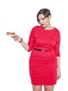 Beautiful plus size woman temptating with cake Royalty Free Stock Photo