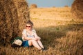 Beautiful Plus Size Young Woman In Shirt Sit Near Hay Bales In Summer Royalty Free Stock Photo