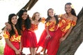 Beautiful Polynesian Hula girls smiling at camera Royalty Free Stock Photo
