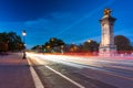 Beautiful Pont Alexandre III bridge over the Seine river at dusk, Paris. France Royalty Free Stock Photo