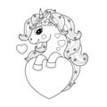 Beautiful unicorn holding a heart.Vector illustration