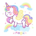 Beautiful pony vector, cute Unicorn cartoon girly doodles Kawaii animal Illustration of little pastel character