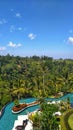 Beautiful poolside with incredible views in Ubud, Bali, Indonesia, March 2018.