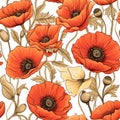 Beautiful poppy flower blooms seamless pattern in top view, botanical floral background Royalty Free Stock Photo