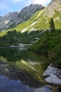 The beautiful lake Popradske pleso in the High Tatras in the evening sun Royalty Free Stock Photo