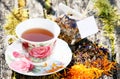 Beautiful porcelain cup of tea with tea Royalty Free Stock Photo