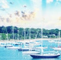 Beautiful port at dusk with small boats anchored