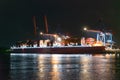 Beautiful port of Hamburg by night - CITY OF HAMBURG , GERMANY - MAY 10, 2021