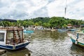 Port of Paraty, Brazil with colorful tourist and fishing boats in the bay between Rio de Janeiro and Sao Paulo