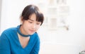 Beautiful portrait asia young woman working online on laptop sitting at cafe shop Royalty Free Stock Photo