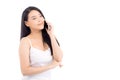 Beautiful of portrait asian young woman smile and happy talking calling with mobile phone Royalty Free Stock Photo