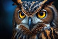 Beautiful portrait of a beautiful owl with yellow eyes. Wildlife scene, realistic Owl headshot with a closeup of face, AI