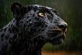 Beautiful portrait of a black panther (black jaguar) in the rain. Amazing Wildlife. Generative Ai Royalty Free Stock Photo