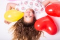 Beautiful Portrait Of A Girl With Balloons, Beautiful Growth Portrait Of A Girl With Balls