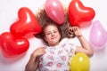 Beautiful Portrait Of A Girl With Balloons, Beautiful Growth Portrait Of A Girl With Balls