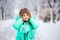 Beautiful portrait of little child enjoying winter Royalty Free Stock Photo