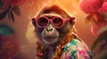 Beautiful portrait monkey design. Happy beautiful background. Fashion poster. Isolated . Smile face. Color background