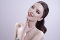 Beautiful portrait with perfect clean skin and make up in studio. hi-quality image. Royalty Free Stock Photo