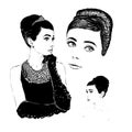 Beautiful portrait retro woman, illustration.