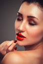 Beautiful portrait of sensual european young woman model with glamour red lips make-up Royalty Free Stock Photo