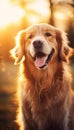 Golden Retriever Enjoying Sunset in the Park, AI Generated Royalty Free Stock Photo