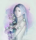 Beautiful portrait of a woman with flowers and butterflies Royalty Free Stock Photo