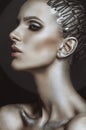 Beautiful portrait of a woman with silver makeup Royalty Free Stock Photo