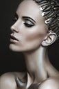 Beautiful portrait of a woman with silver makeup Royalty Free Stock Photo