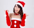 Beautiful portrait young asian woman Santa costume wear hat smiling with happy in holiday xmas, beauty model asia girl cheerful Royalty Free Stock Photo