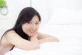 Beautiful portrait young asian woman sexy in underwear figure fit relax with seductive in bedroom Royalty Free Stock Photo