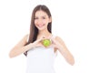 Beautiful of portrait young asian woman smile and holding green apple fruit Royalty Free Stock Photo