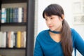 Beautiful portrait young asian woman smiling sitting at cafe, model girl happy with relax and resting looking camera Royalty Free Stock Photo