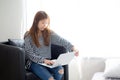 Beautiful of portrait young asian woman using laptop computer f Royalty Free Stock Photo