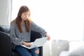 Beautiful of portrait young asian woman using laptop computer f Royalty Free Stock Photo