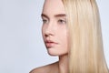 Beautiful portrait of a young blonde girl with straight hair Royalty Free Stock Photo