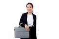 Beautiful portrait young business asian woman holding a briefcase isolated. Royalty Free Stock Photo