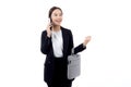 Beautiful portrait young business asian woman holding a briefcase and talking phone with professional. Royalty Free Stock Photo