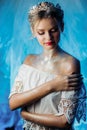 Beautiful portrait of a young girl. The image of a snow queen with a crown on his head