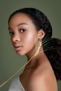 Beautiful portrait of a young woman African American with perfect skin and a gentle makeup. perfect skin. beauty. Close-up. Royalty Free Stock Photo