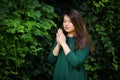 Portrait Young Woman Praying In The Forest Royalty Free Stock Photo