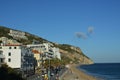 Sesimbra. Beautiful Portugal. Wonderful seascape landscape. Atlantic ocean beach mountain Waves and sky