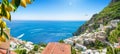 Beautiful Positano and clear blue sea on Amalfi Coast in Campania, Italy. Amalfi coast is popular travel and holyday destination Royalty Free Stock Photo