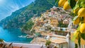 Beautiful Positano with comfortable beach and blue sea on Amalfi Coast in Campania, Italy. Amalfi coast is popular travel and Royalty Free Stock Photo