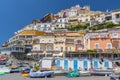 Beautiful Positano village built on the hills leading down to the coast, Amalfi Coast, Campania, Italy