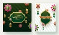 Beautiful post or card set of Ramadan Kareem in green and white colors background
