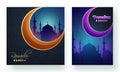 Beautiful post or card set of Ramadan Kareem with mosque.