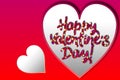 Beautiful postcard design of happy valentines day template on a red background with fancy text. Royalty Free Stock Photo