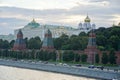 Beautiful Postcard Panoramic View of the Walls of the Moscow Kremlin Summer View of the Kremlin from the bridge